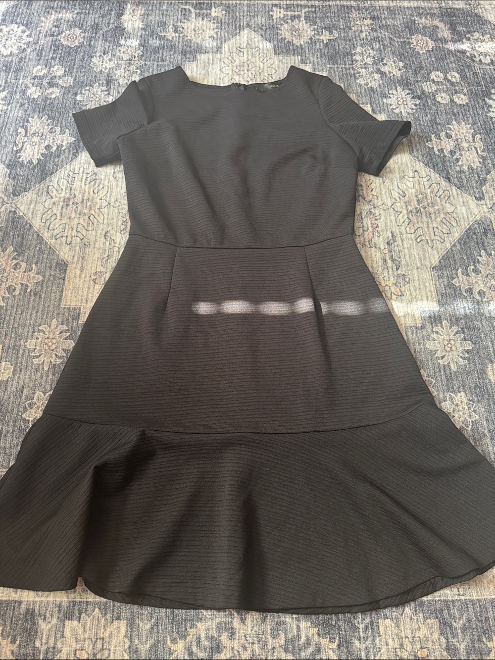 Aqua Black Textured Short-Sleeve Midi Dress